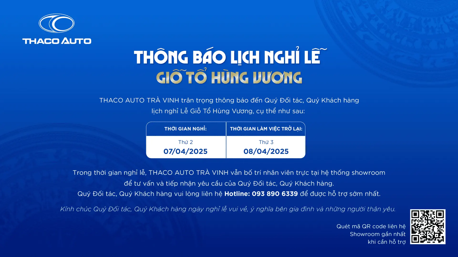 THÔNG BÁO LỊCH NGHỈ LỄ GIỖ TỔ HÙNG VƯƠNG