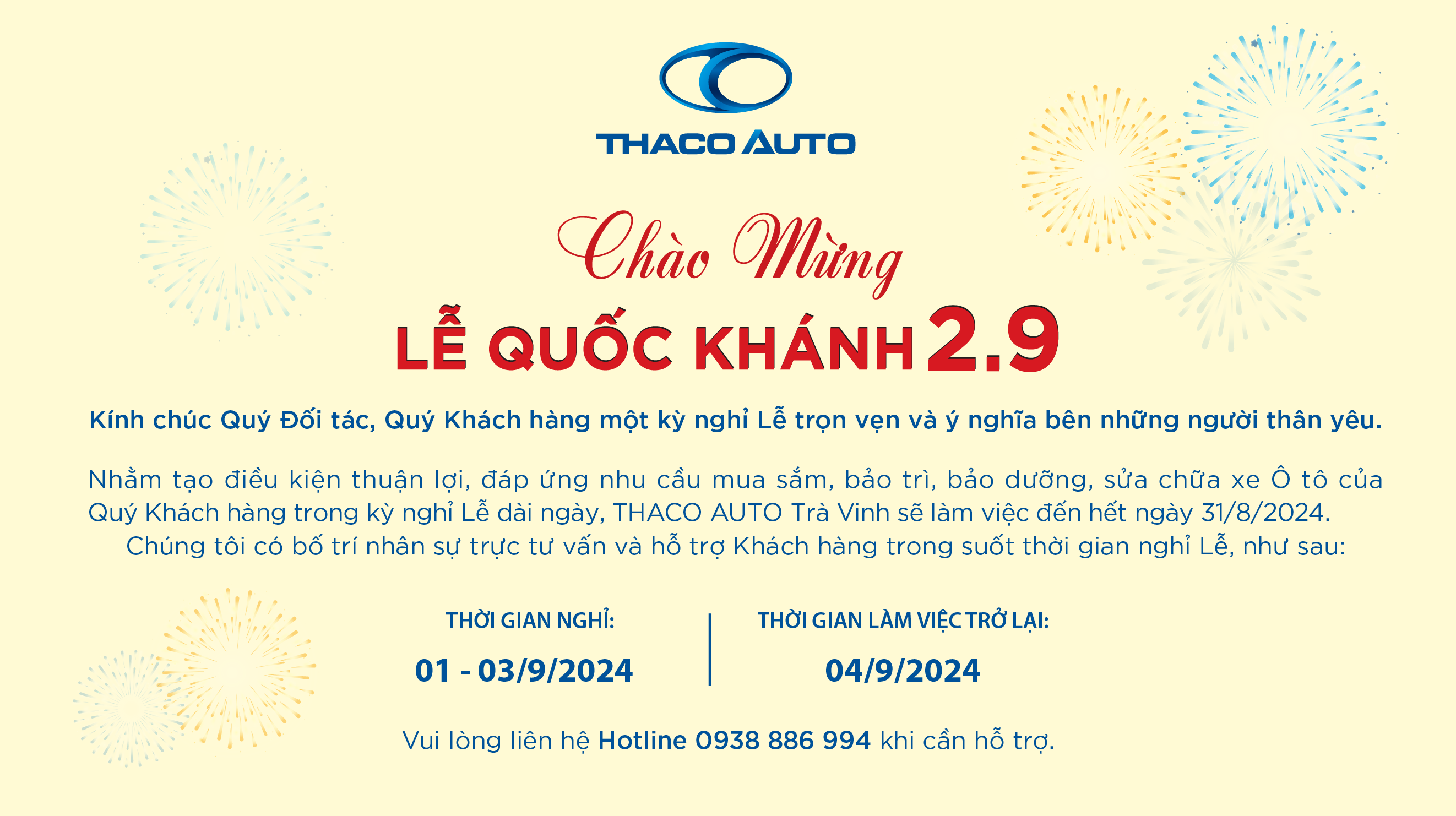 THACO AUTO TRÀ VINH CHÀO MỪNG LỄ QUỐC KHÁNH 2/9