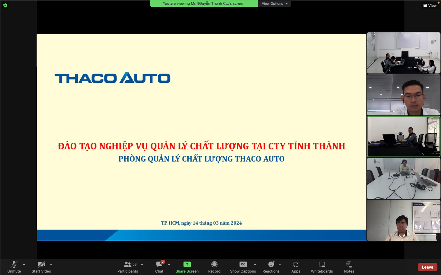 THACO AUTO Trà Vinh tham gia chương trình đào tạo “Nghiệp vụ quản lý chất lượng xe cho nhân sự Quản lý Chất lượng Công ty tỉnh thành”